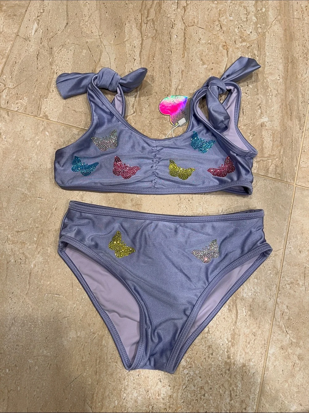 Girls' Lavender Butterfly Two-Piece Swimsuit
